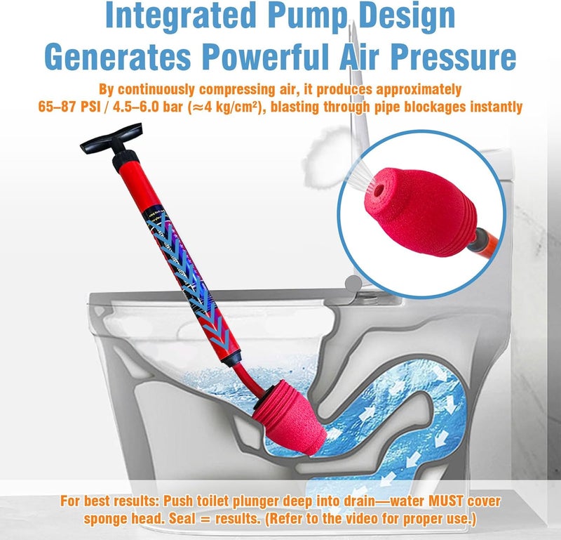 Rmticd Toilet Plunger, High-Pressure Plungers for Bathroom, Toilet Brush and Plunger Set - Powerful Air Drain Unclogger & Heavy-Duty Clog Remover for Bathroom Drains, and Clogged Pipes - Image 2